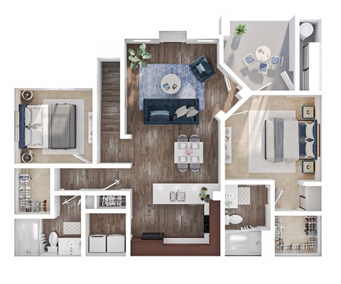 Floor plan for 2 beds, 2 baths, 1153 sqft